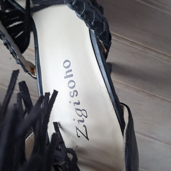 Zigi Soho Deebra Stylish Black Woven Strap Y2k Fringe Stylish Stiletto High Heel - Picture 5 of 10